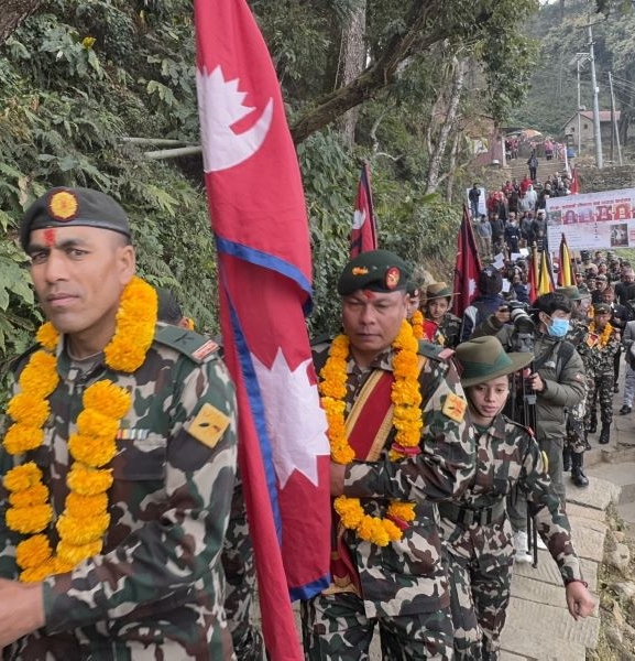 गोरखाबाट एकीकरण पदयात्रामा निस्कियो नेपाली सेनाको टोली