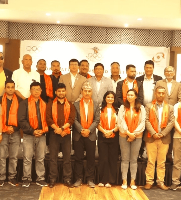 नेपाल ओलम्पिक कमिटीद्वारा नेपाल खेलकुद पत्रकार मञ्चका पदाधिकारीलाई बधाई