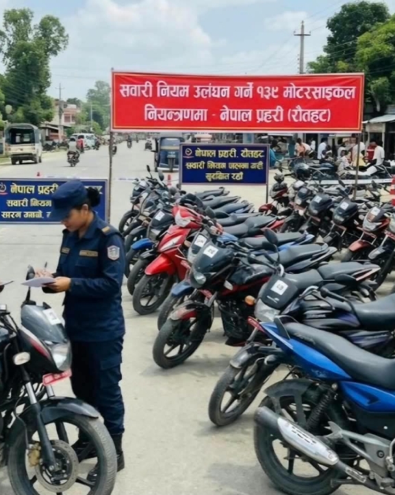 विजयादशमीका दिन ट्राफिक नियम उल्लङ्घन गर्ने १३९ मोटरसाइकल रौतहट प्रहरीको नियन्त्रणमा