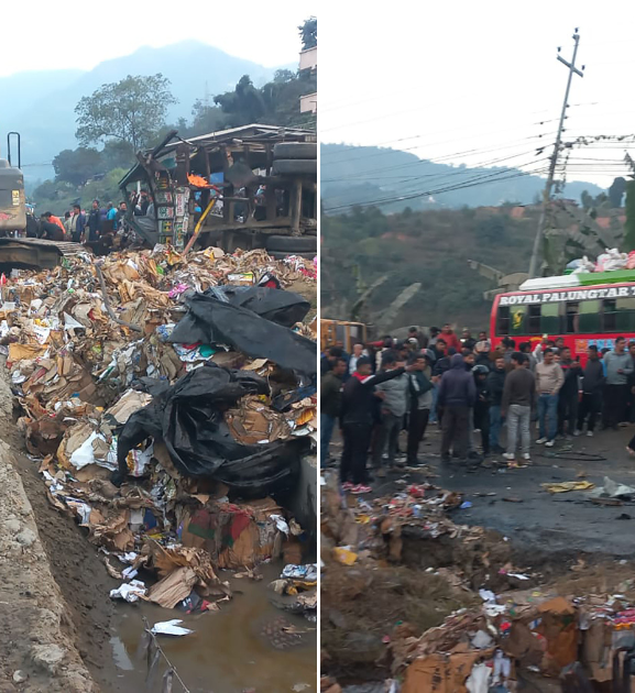 धादिङको धुनिबेसीमा एकै ठाउँमा सात सवारी ठोक्किए