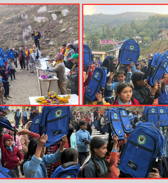 ओखलढुंगामा स्कुल ब्याग वितरण 