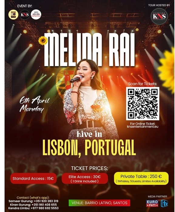 मेलिना राईले पोर्चुगलमा सांगीतिक प्रस्तुति दिने