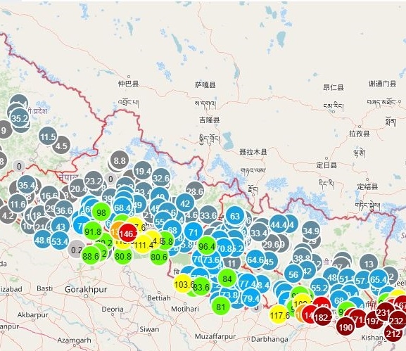 मापन केन्द्र रहेका देशका १४ स्थानमा अत्यधिक वर्षा