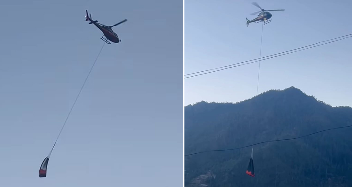 डोल्पाको शे-फोक्सुण्डोमा सौर्य ऊर्जा जडान गरिँदै, हेलिकप्टरमार्फत सामग्री ढुवानी