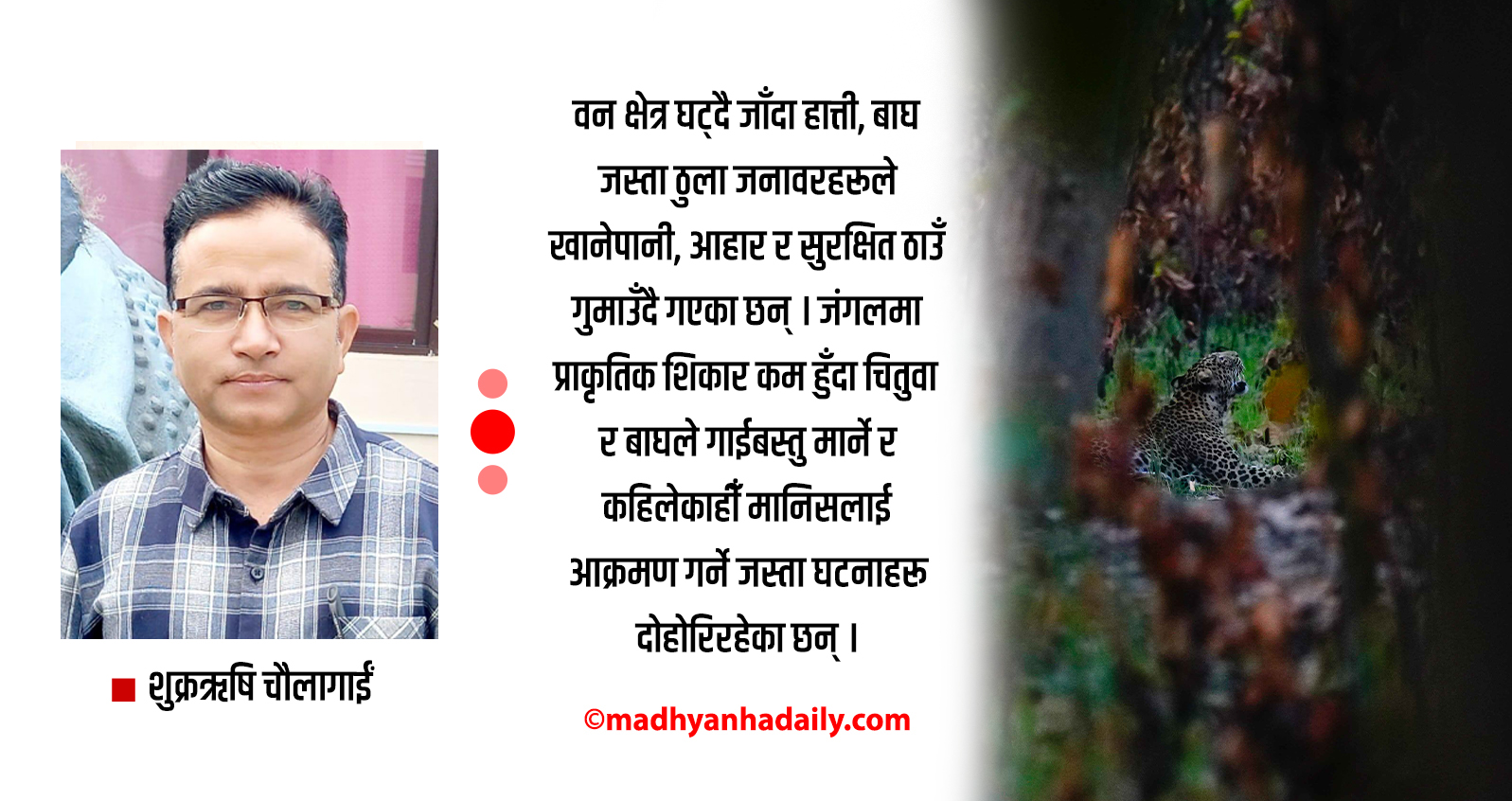 वन्यजन्तुबाट मान्छे जोगाउने कि मान्छेबाट वन्यजन्तु ?