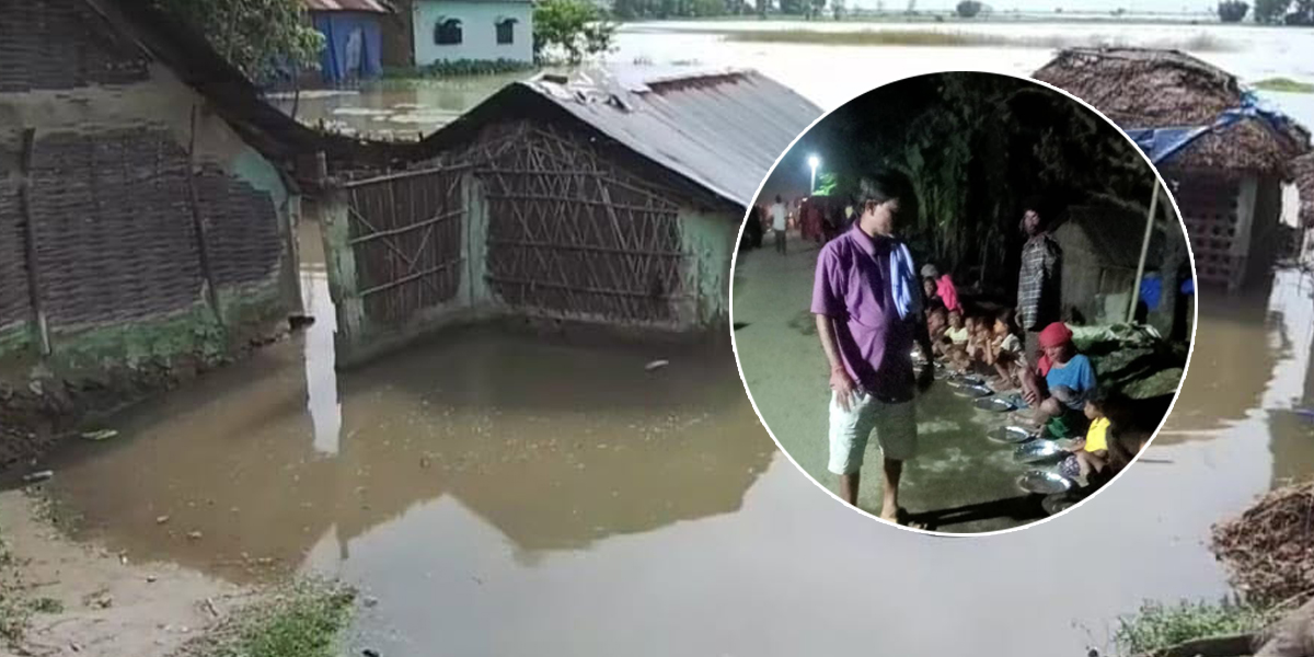 बाढी प्रभावितलाई नगरपालिकाले दैनिक खाना खुवाउँदै