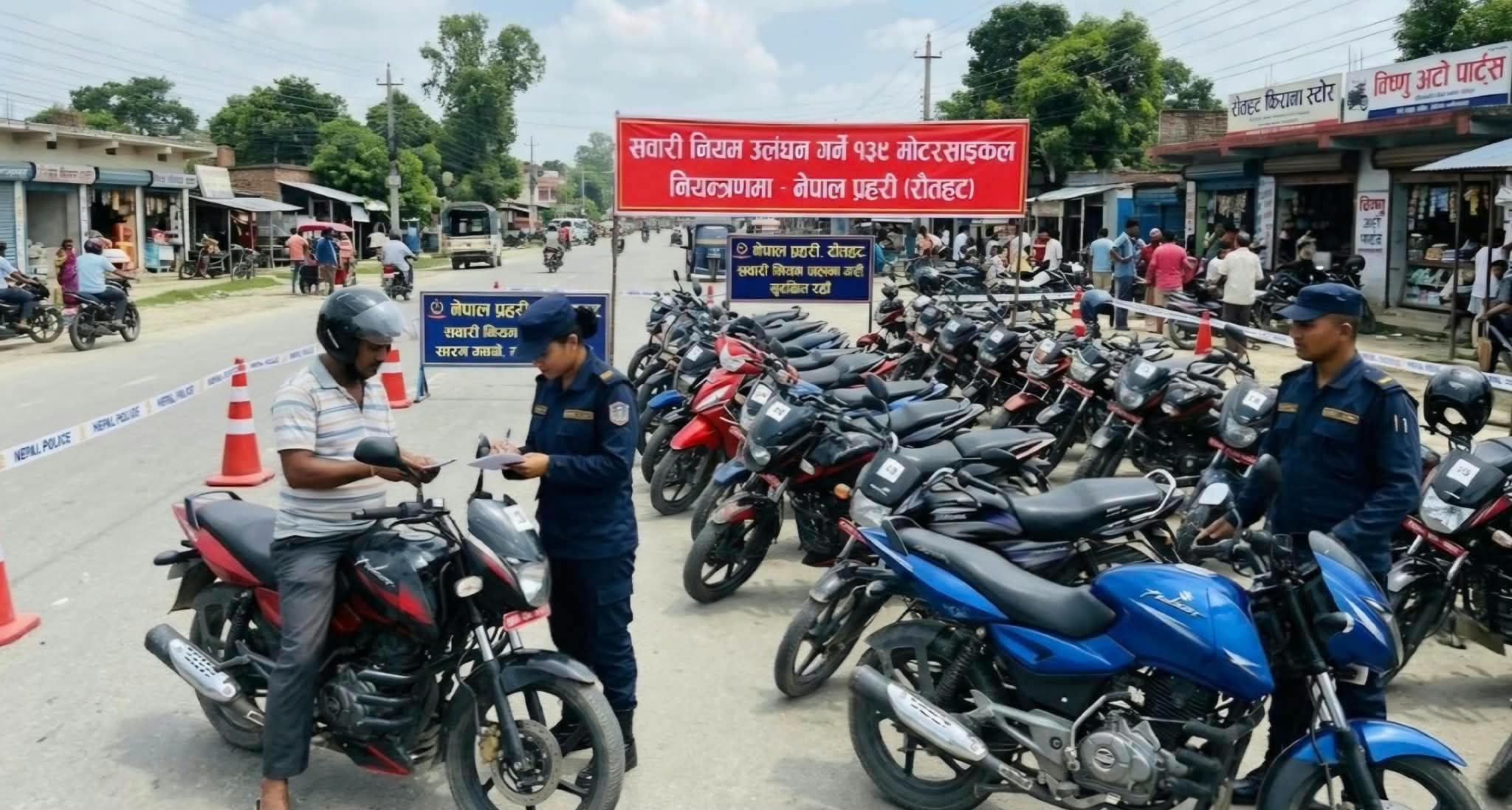 विजयादशमीका दिन ट्राफिक नियम उल्लङ्घन गर्ने १३९ मोटरसाइकल रौतहट प्रहरीको नियन्त्रणमा