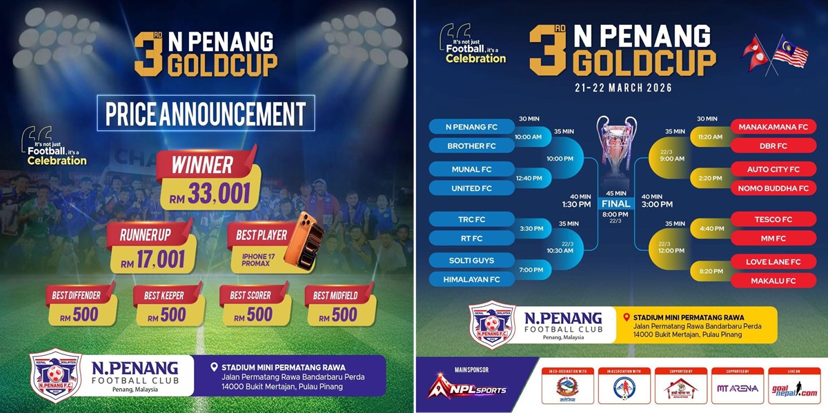 मलेसियामा नेपाली समुदायको आयोजनामा ‘एन पेनाङ गोल्डकप’ हुँदै