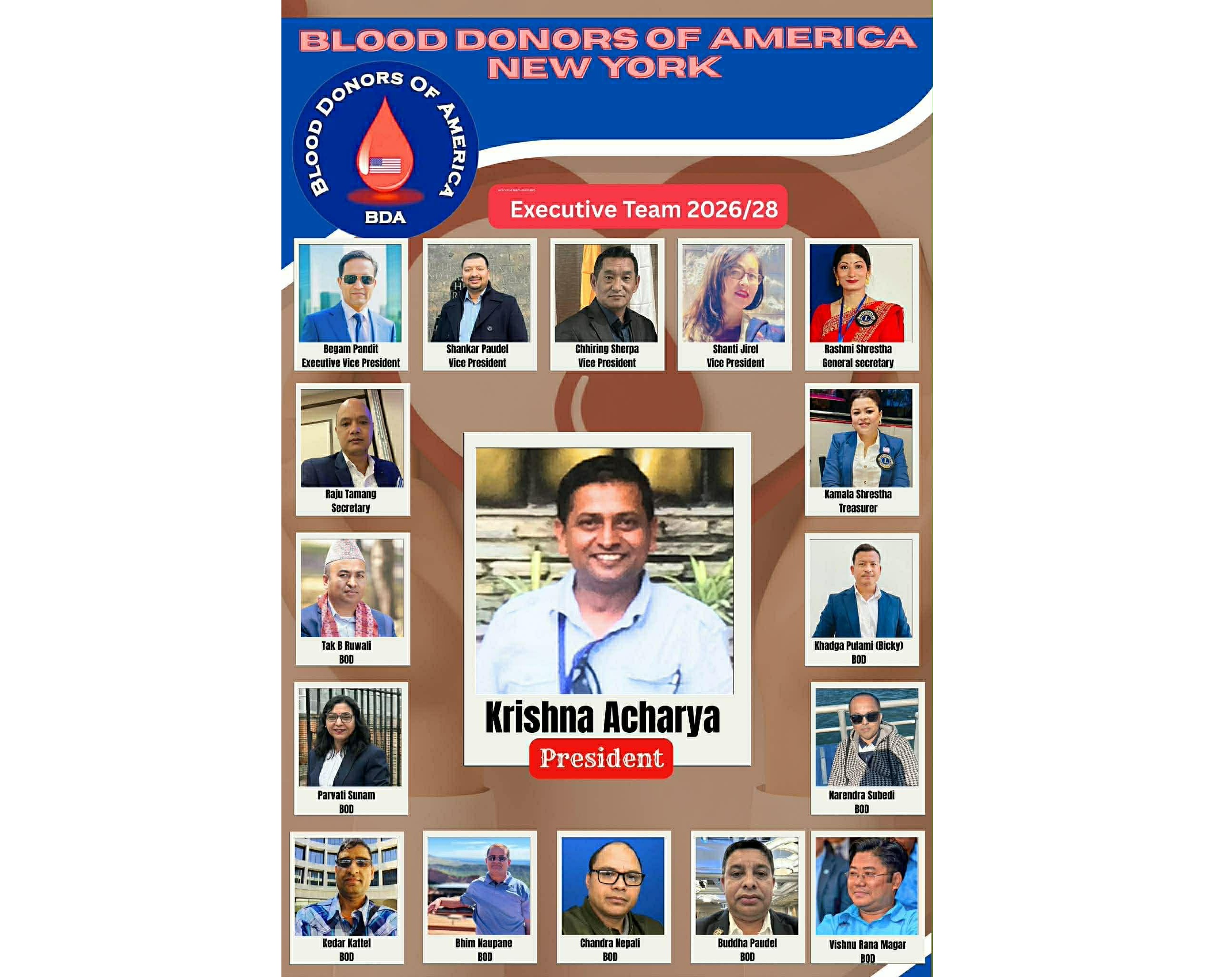 ब्लड डोनर्स अफ अमेरिका न्यूयोर्क च्याप्टरको अध्यक्षमा आचार्य