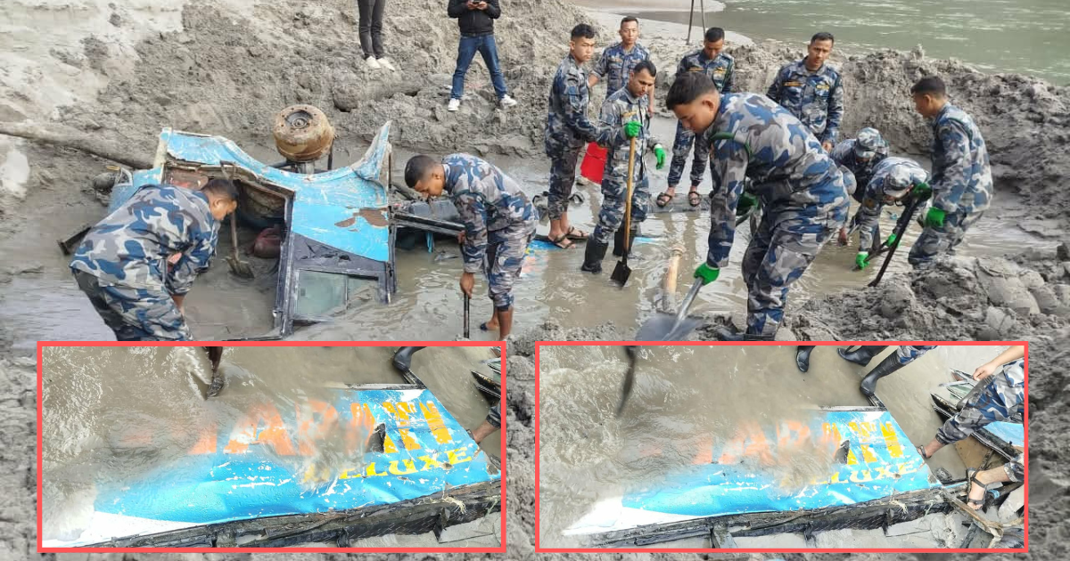  सिमलताल पहिरोले बगाएको बस डेढ वर्षपछि त्रिशुली किनारमा भेटियो