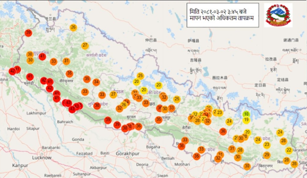 पश्चिम तराईमा असार ६ सम्म तातो हावाको लहर यथावत रहने