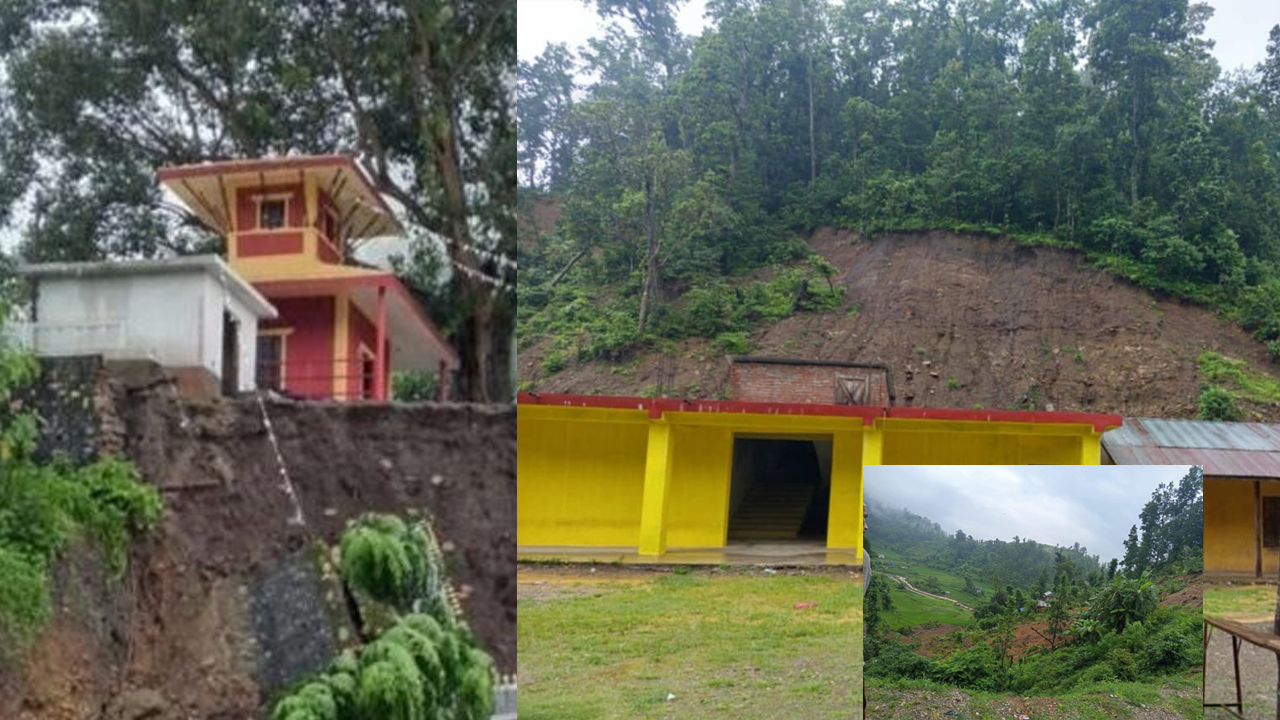 सल्यानमा अविरल वर्षाले क्षति : मन्दिर र विद्यालय जोखिममा, एक परिवार विस्थापित