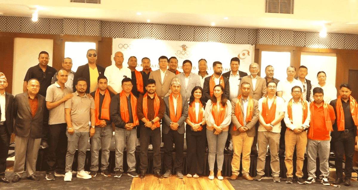 नेपाल ओलम्पिक कमिटीद्वारा नेपाल खेलकुद पत्रकार मञ्चका पदाधिकारीलाई बधाई